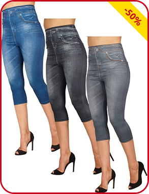 Capri-Jeggings im 3er-Pack mit Jeans-Print