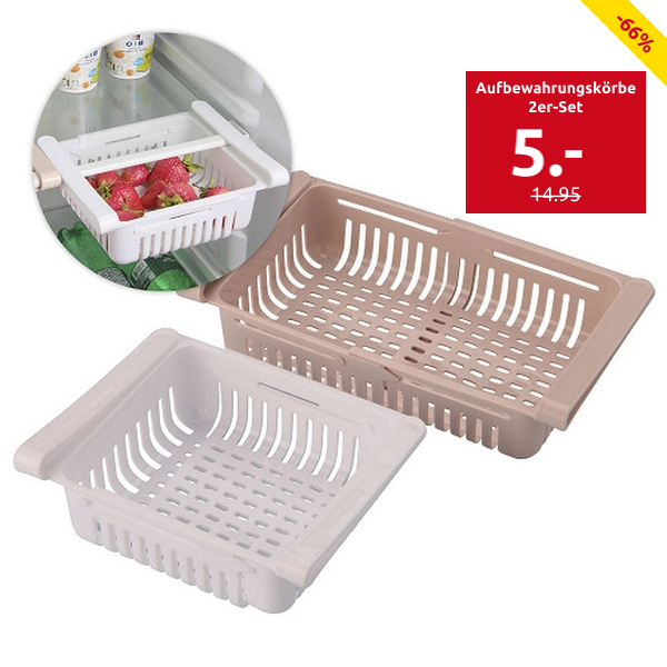 Aufbewahrungskörbe für Kühlschrank, 2er-Set, verstellbar, beige/weiss