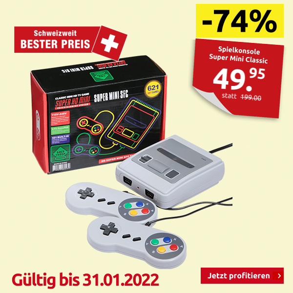 Spielkonsole Super Mini Classic, 621 Spiele, 2 Controller, HDMI-Kabel