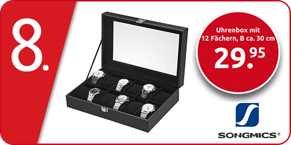 Uhrenbox mit 12 Fächern, B ca. 30 cm