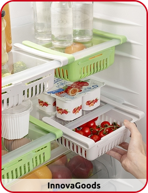 InnovaGoods Aufbewahrungseinheit für Kühlschrank, 2er-Set, ausziehbar, grün/weiss