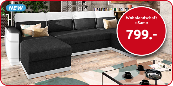 Wohnlandschaft «Sam», grau-weiss