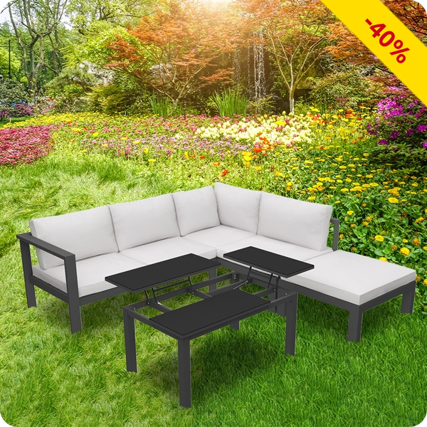 Gartenset «Lift» mit Ecksofa, Alu, 4-teilig, grau