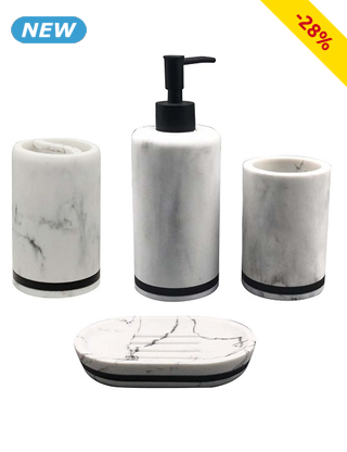 Badezimmerset, 4-teilig, Marmor-Effekt, weiss