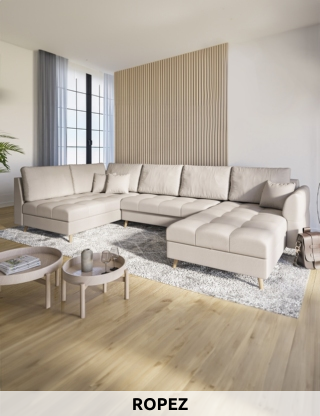 Wohnlandschaft  «Ario», auch als Gästebett mit separatem Hocker, beige