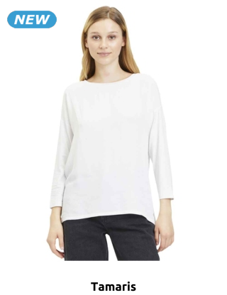 Tamaris T-Shirt «Burdur», 3/4 Ärmel, weiss