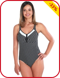 Formender Badeanzug mit Kontrastbande, schwarz/weiss gepunktet