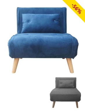 Schlaf-Sessel «Niko», L 76 x B 82 x H 84 cm, Samtbezug, blau