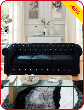 Sofa «Chesterfield», schwarz mit Strass