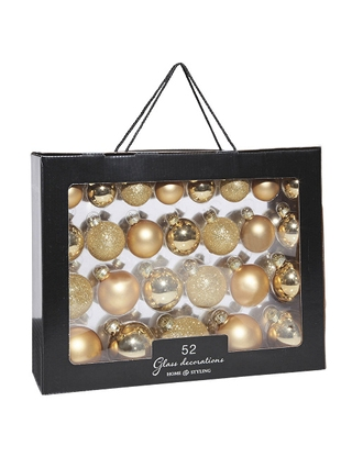 Weihnachtskugeln, 52-teiliges Set, aus Glas, goldfarben