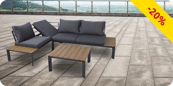 Gartenset «Orchid» Ecksofa Alu, grau/Holzoptik