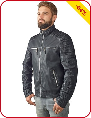 Herren-Jacke, in leicht geprägter Lederoptik, schwarz