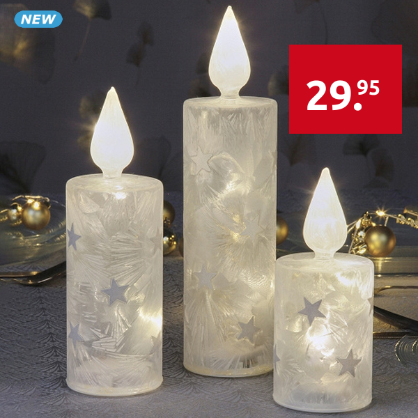 Kerzen «Ice», 3er-Set, mit LED