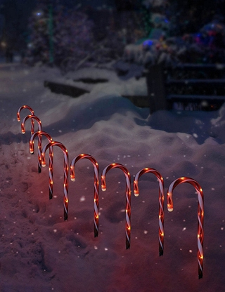 Lampen «Zuckerstangen», 8er-Set, 56 LEDs, rot/weiss