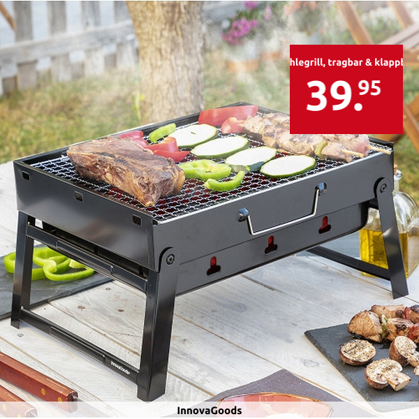 InnovaGoods Kohlegrill, tragbar & klappbar, 36x7x28,5 cm