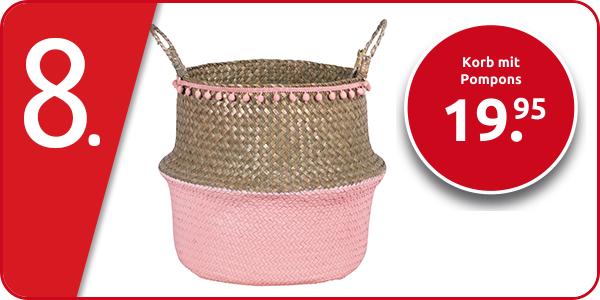 Korb mit Pompons, rosa