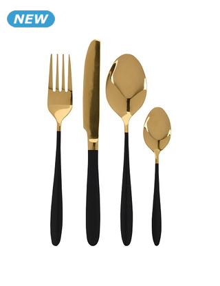 Besteckset, 16-teilig, 4 Personen, goldfarben/schwarz
