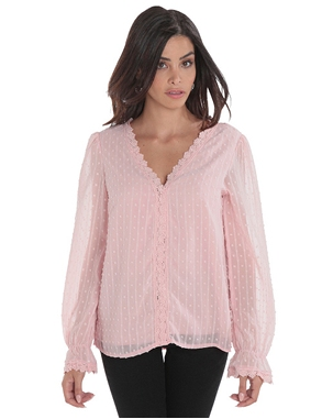 Romantische Bluse mit Spitze, rosa