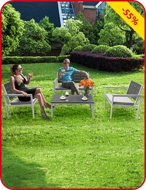 Gartenset «Maya», 4-teilig, weiss/grau