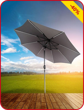 Sonnenschirm LED 270 cm, Solarpanel, grau