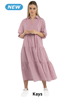 Gestreiftes langes Kleid, rosa/weiss