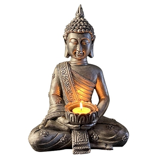 Kerzenhalter Statue «Buddha», silberfarben