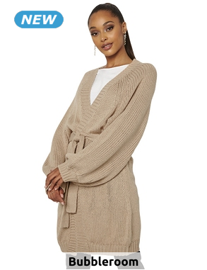Cardigan lang mit Gürtel, beige