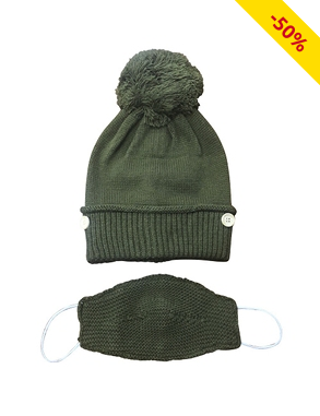 Set Mund-Nasen-Schutz + Mütze, khaki