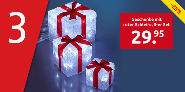 Geschenke mit roter Schleife, 70 LED, 3-er Set