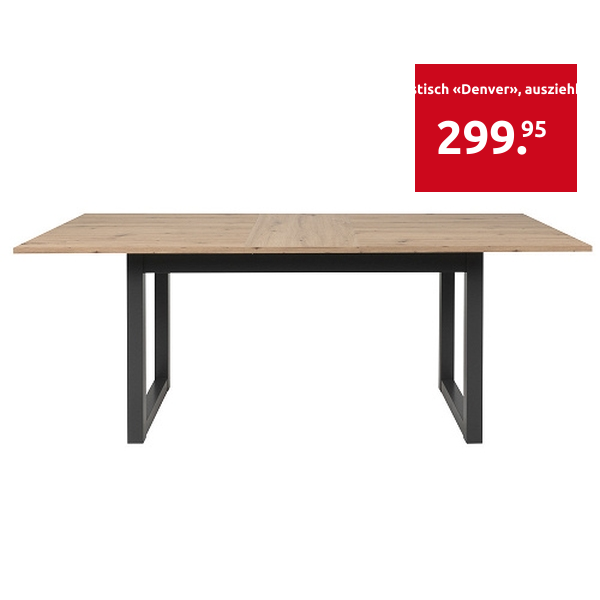 Esstisch «Denver», ausziehbar, L 160/200 x B 90 x H 75 cm, Dekor holz/schwarz