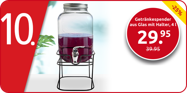 Getränkespender aus Glas mit Halter, 4 l