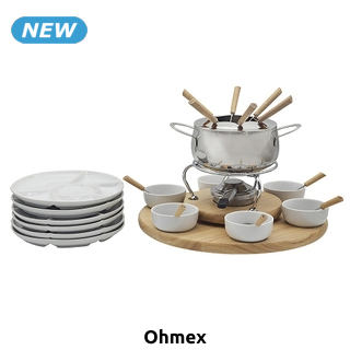 Ohmex Set Fondue «FND 2229», 29-teilig, Drehsockel aus Bambus