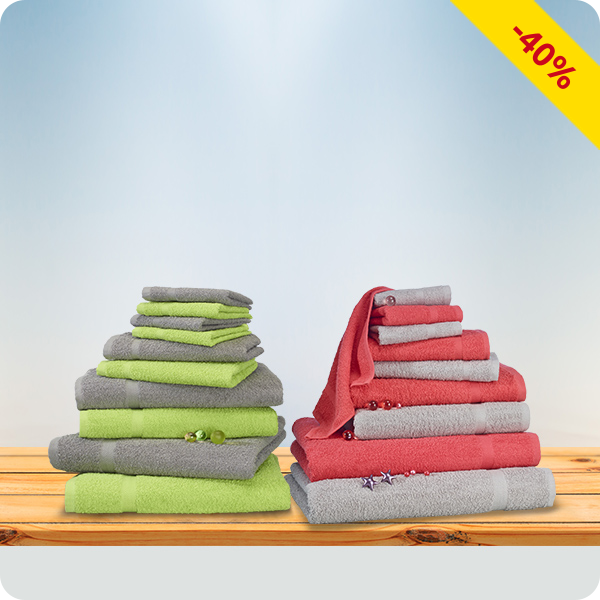 10-teiliges Frottee-Set, superflauschig, koralle/grau