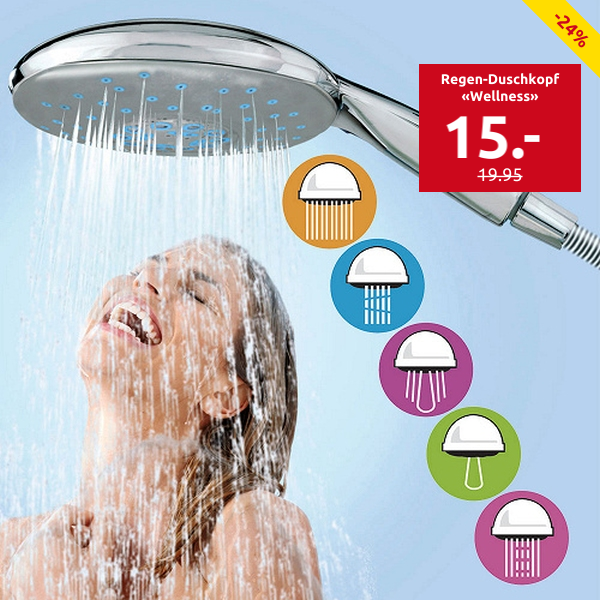 Regen-Duschkopf «Wellness» mit 5 verschiedenen Programmen