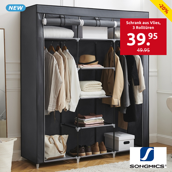 SONGMICS Schrank aus Vlies, 3 Rolltüren, dunkelgrau