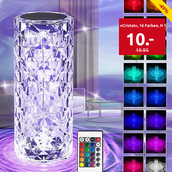 Lampe «Cristal», 16 Farben, H 19,5 cm
