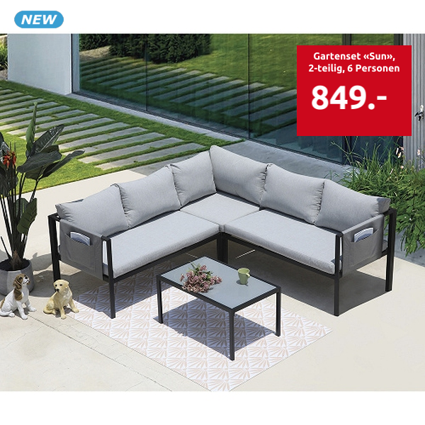 Gartenset «Sun», 2-teilig, mit Seitentaschen, 6 Personen, grau/schwarz