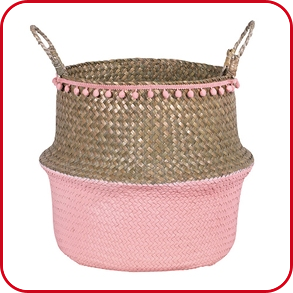 Korb mit Pompons, rosa