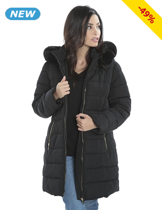 Steppmantel mit abnehmbarer Kapuze, schwarz