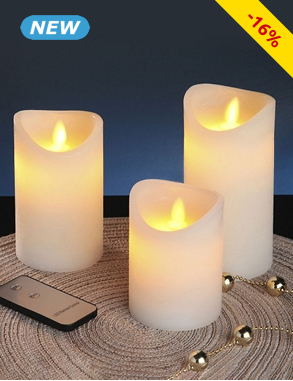 LED-Wachskerzen, 3er-Set, mit Fernbedienung