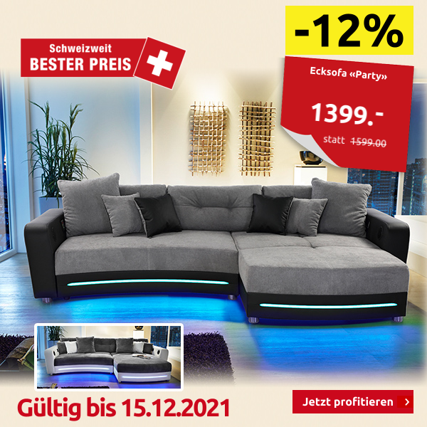 Canapé d'angle «Party» avec système hi-fi, blanc/gris