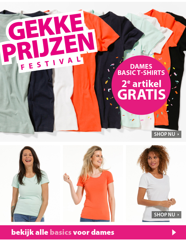 Dames basic T-shirts 2e artikel gratis!