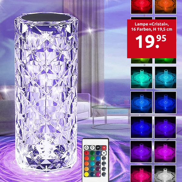 Lampe «Cristal», 16 Farben, H 19,5 cm