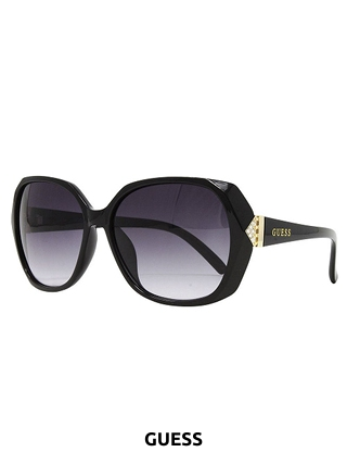 GUESS Damensonnenbrillen, goldfarbenes Dekor, schwarz