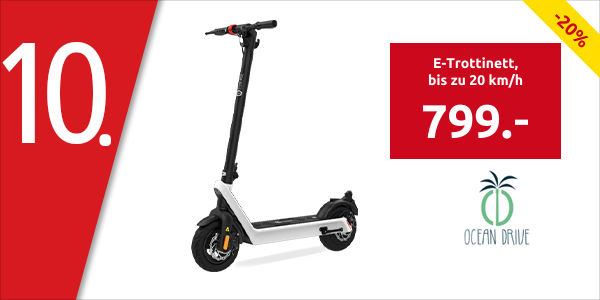 Ocean Drive E-Trottinett «X9», bis zu 20 km/h, 3-faches Bremssystem