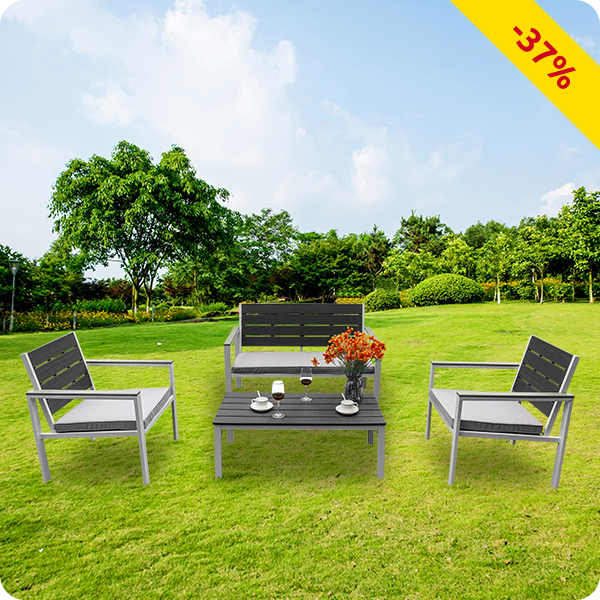 Gartenset «Maya», 4-teilig, weiss/grau