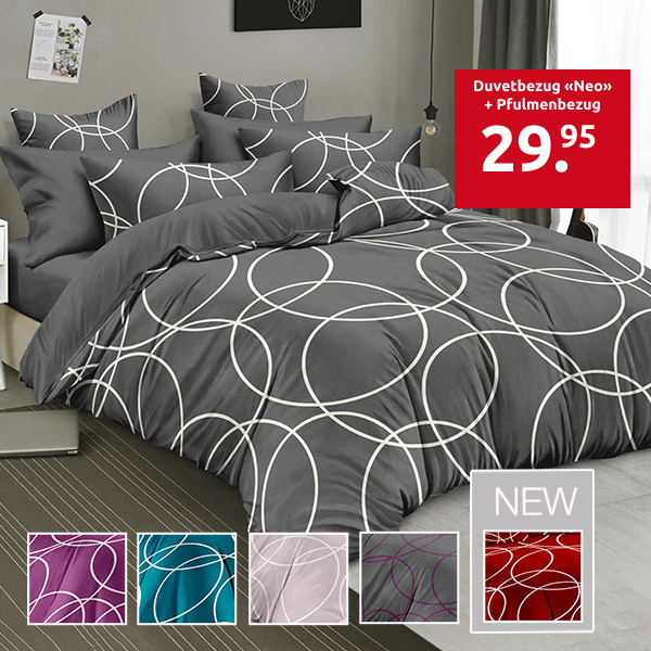 Duvetbezug «Neo» 160 x 210 cm + Pfulmenbezug 65 x 100 cm, grau