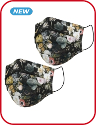Set, 2 waschbare Stoffmasken, schwarz geblümt