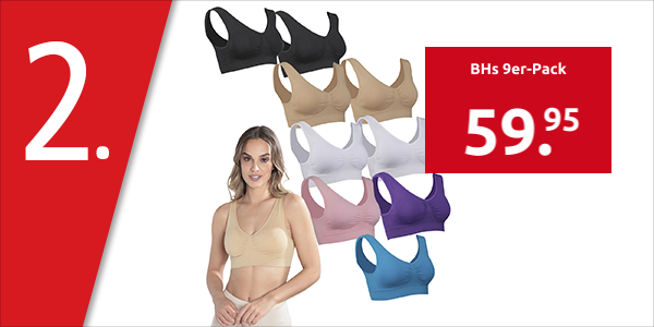 BHs 9er-Pack, 2 x schwarz, 2 x weiss, 2 x beige, 1 x hellrosa, 1 x blau, 1 x lila