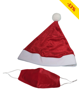 Set Weihnachtsmütze + Mund-Nasen-Schutz, rot + weiss